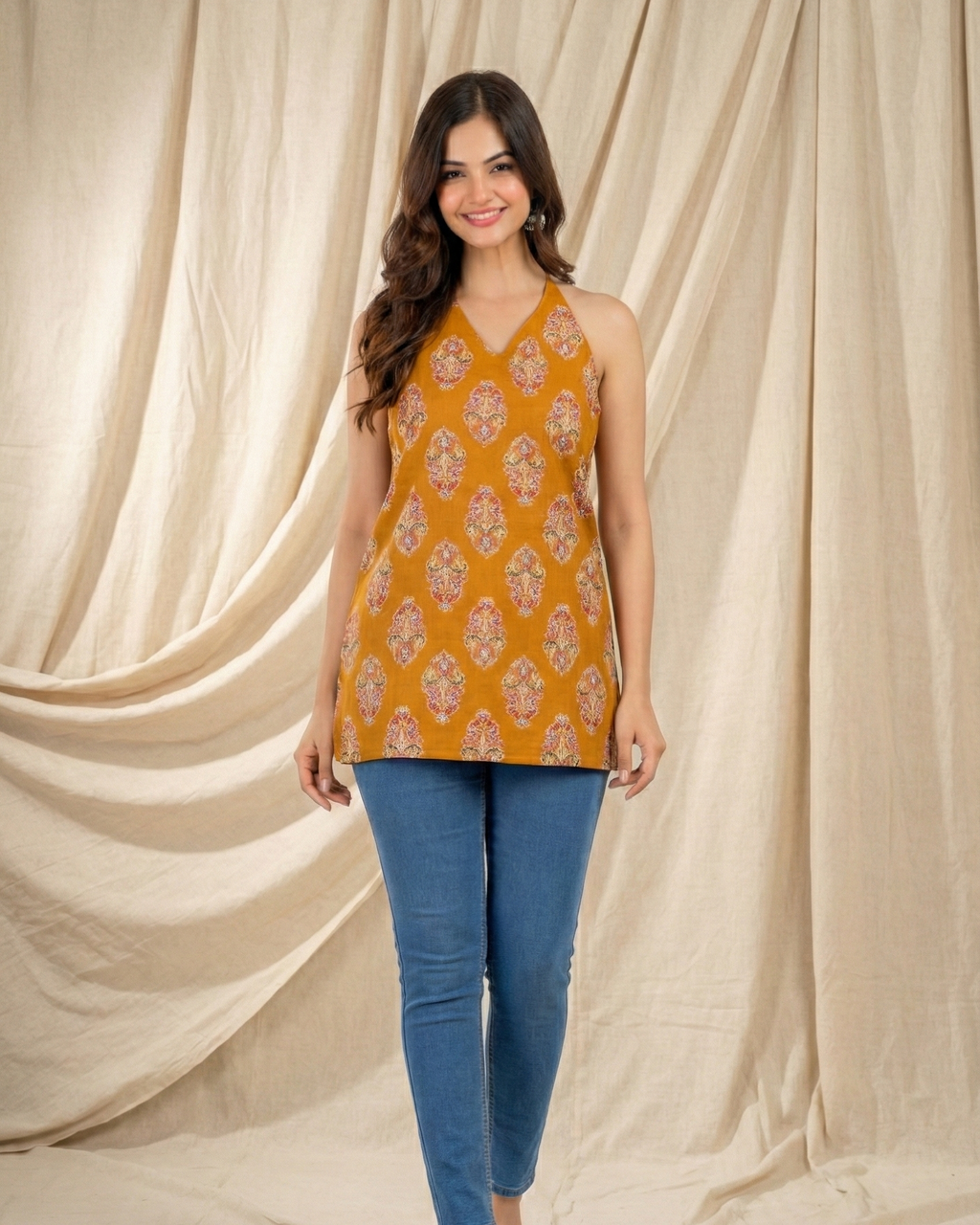 Ahalya Halter Neck Kurti- Women