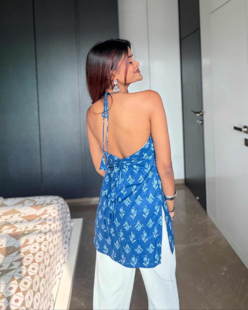 Aabha Halter Neck Kurti- Women