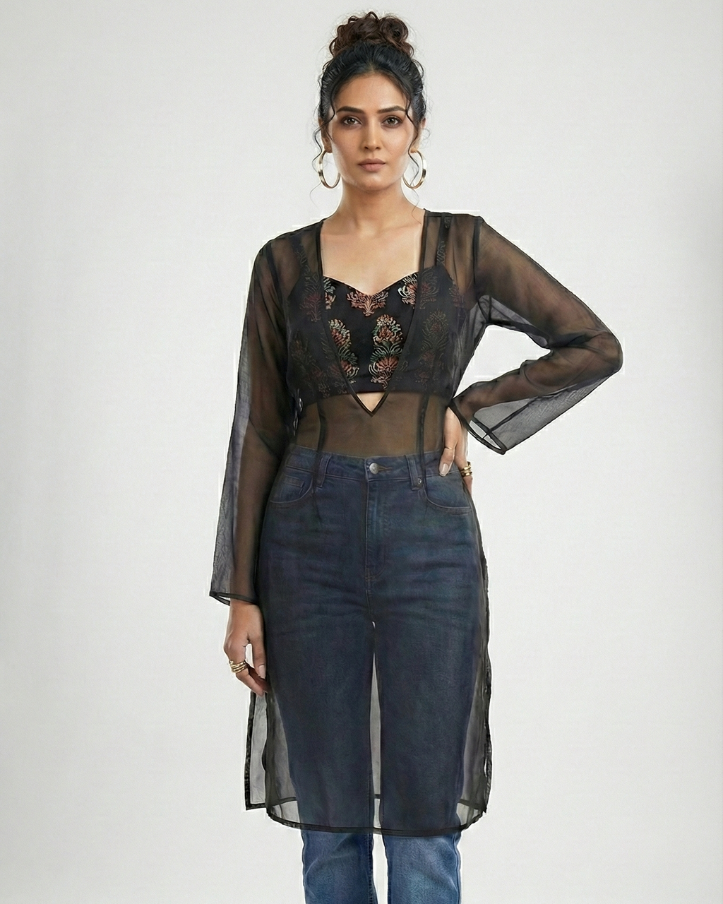 Mira Layered Cotton + Organza Kurti