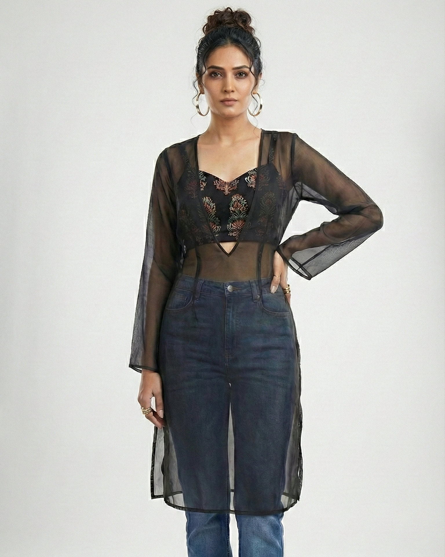 Mira Layered Cotton + Organza Kurti